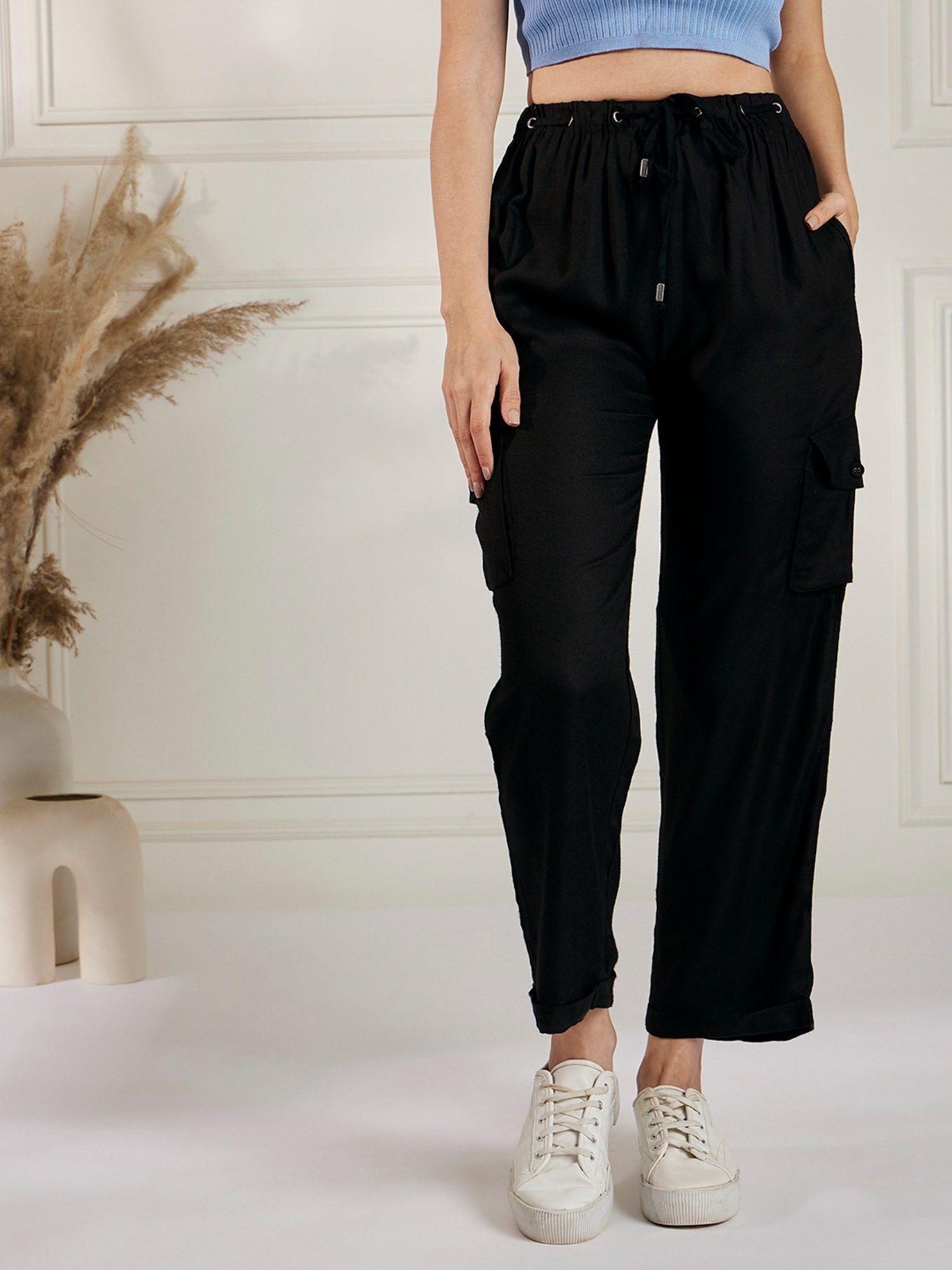 women casual black color solid trouser