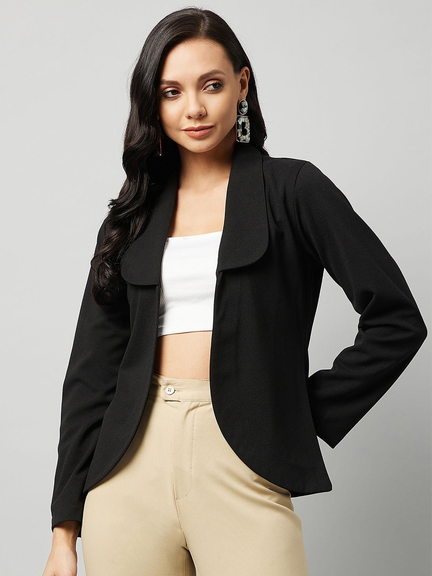 women casual black long sleeves regular open front shrug
