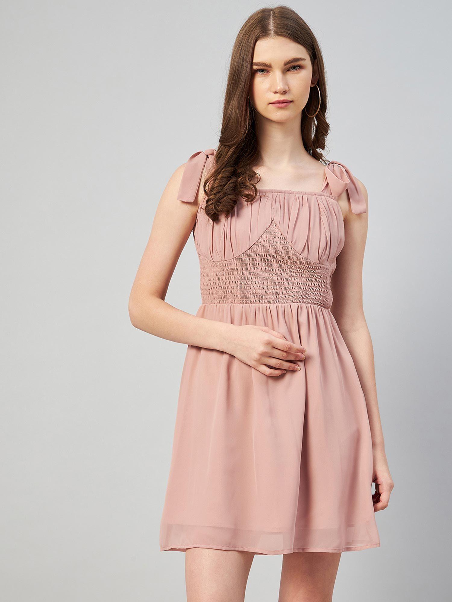 women casual dusty pink colour above knee solid dress