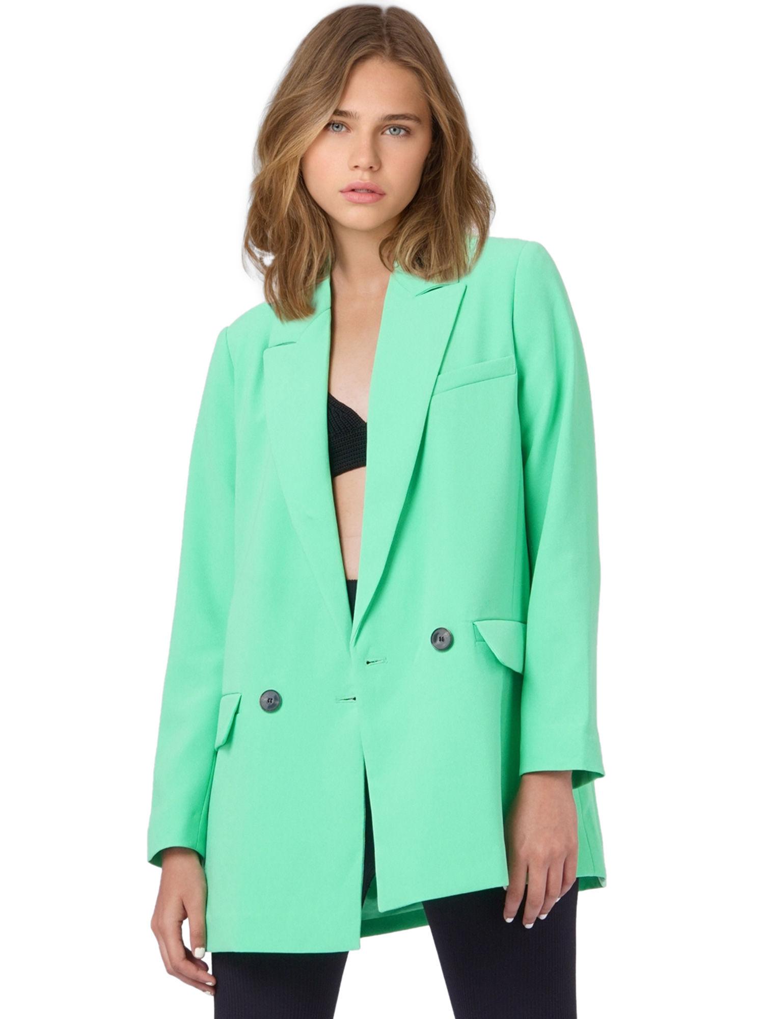 women casual green blazer