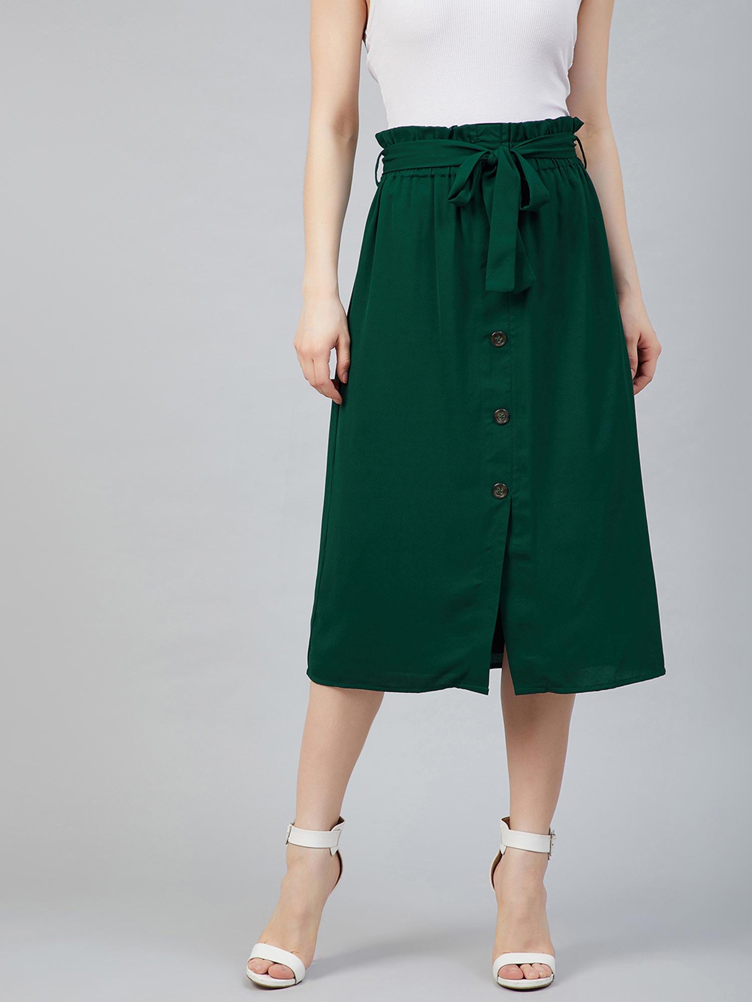 women casual green colour solid a-line skirt