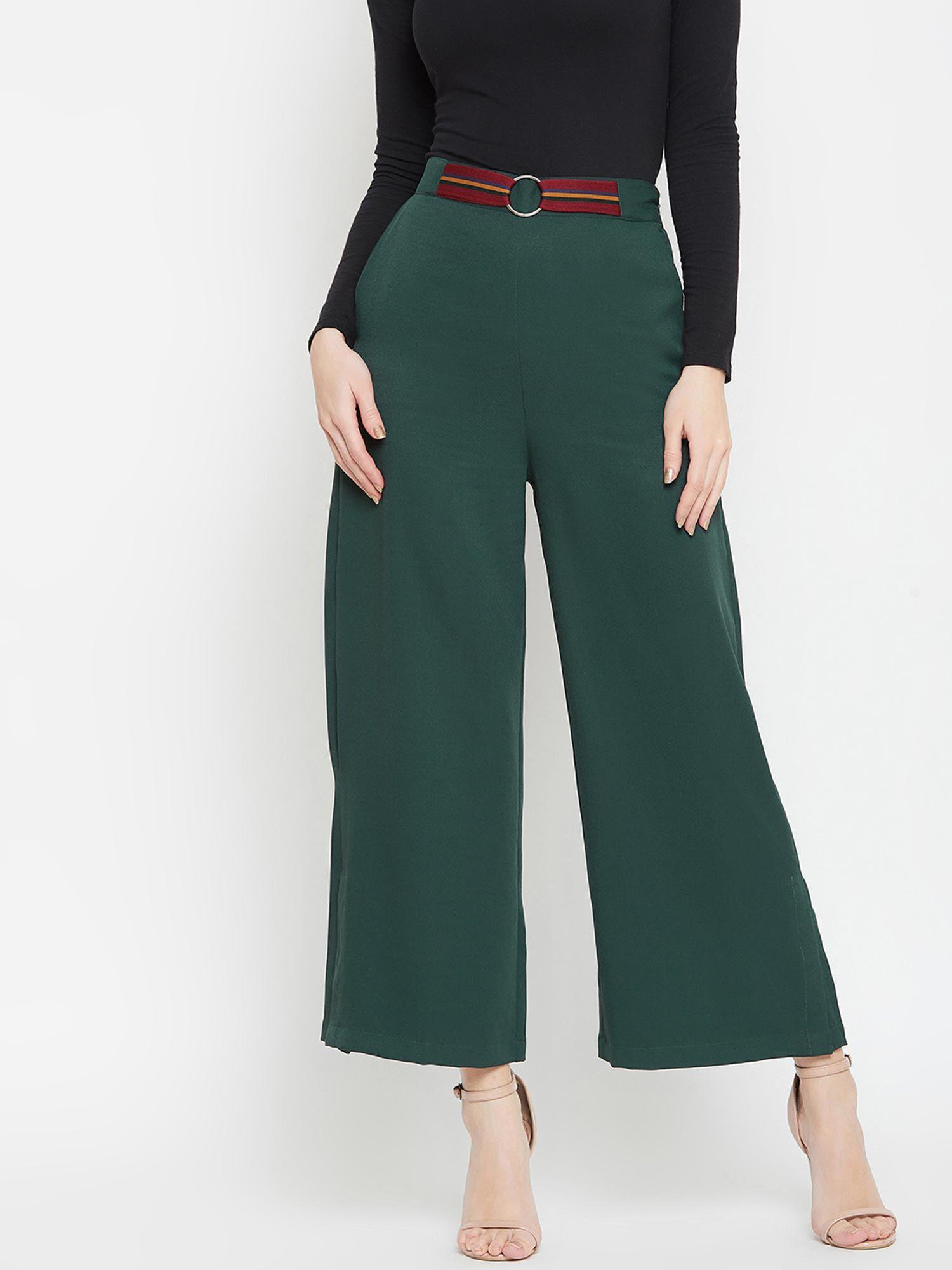 women casual green colour solid culottes