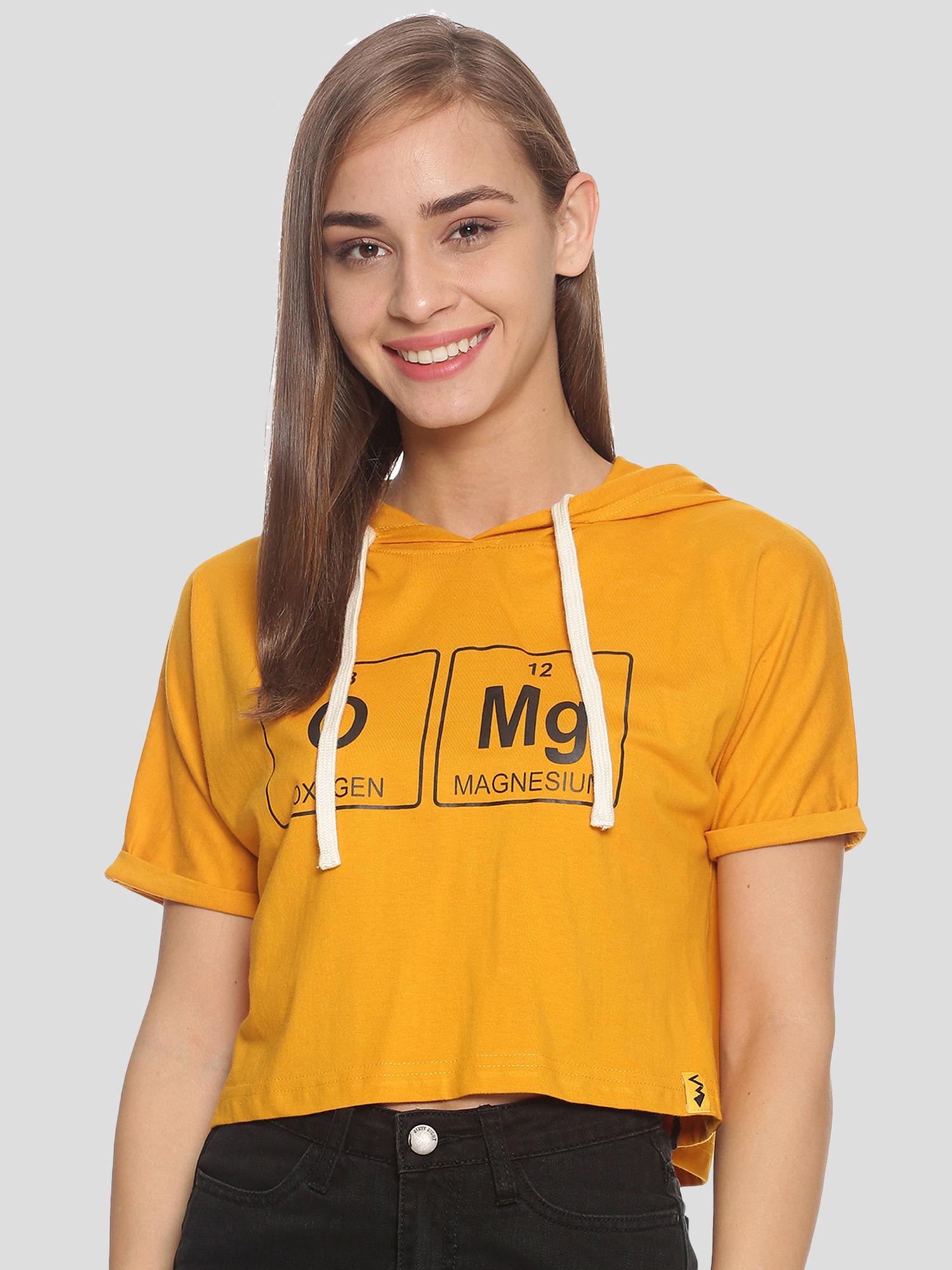 women casual half sleeve printed yellow top