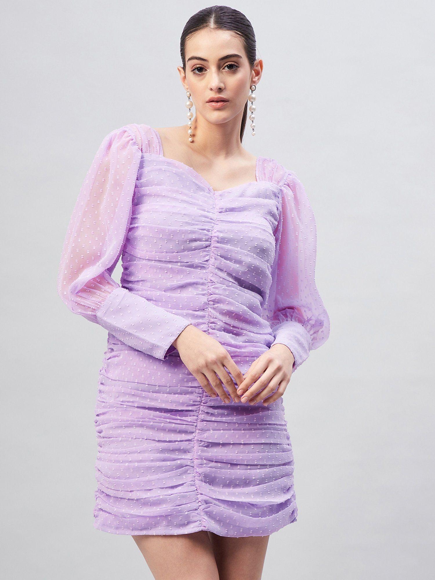 women casual lavender colour above knee self design dress