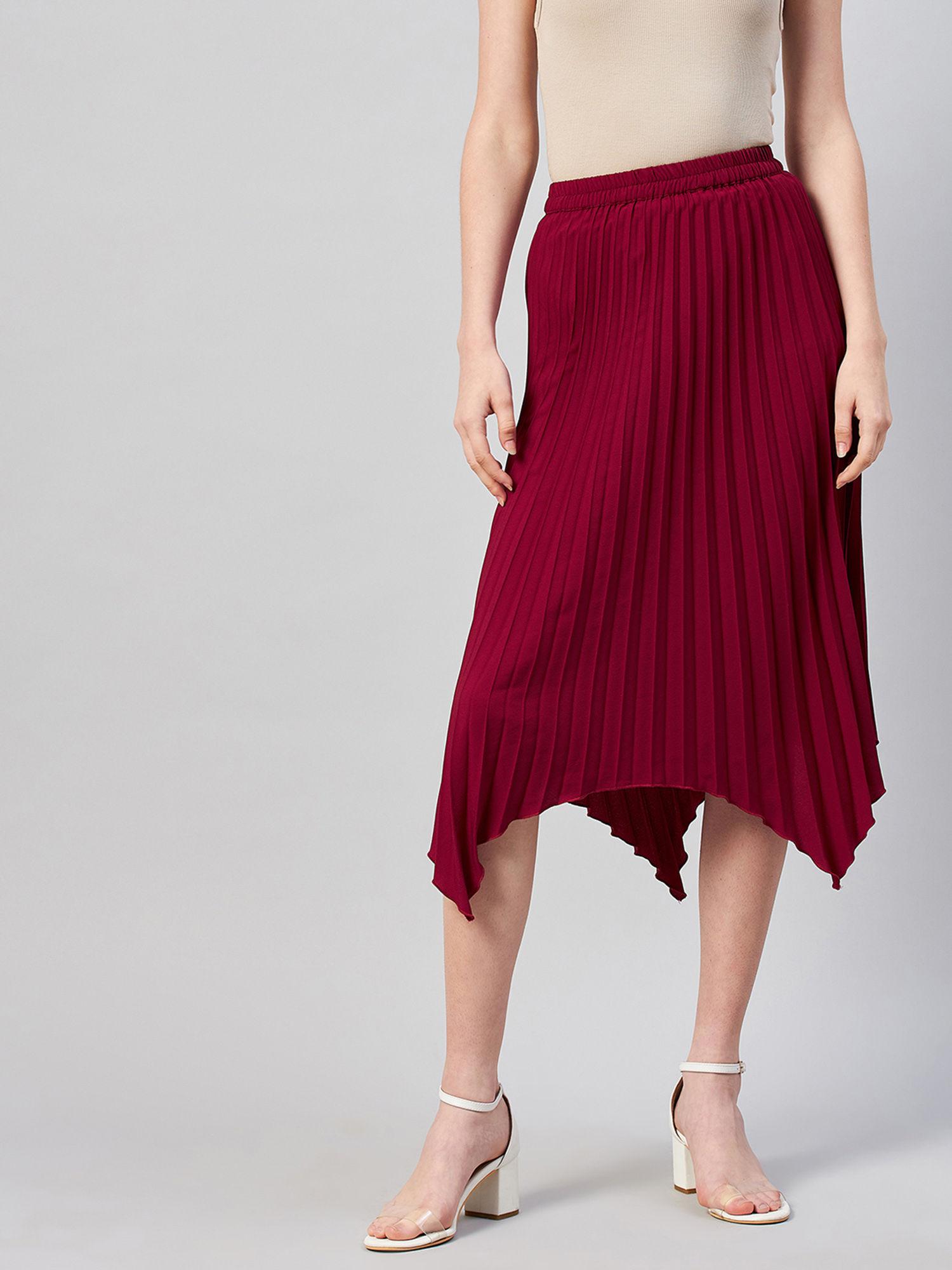 women casual maroon colour solid a-line skirt