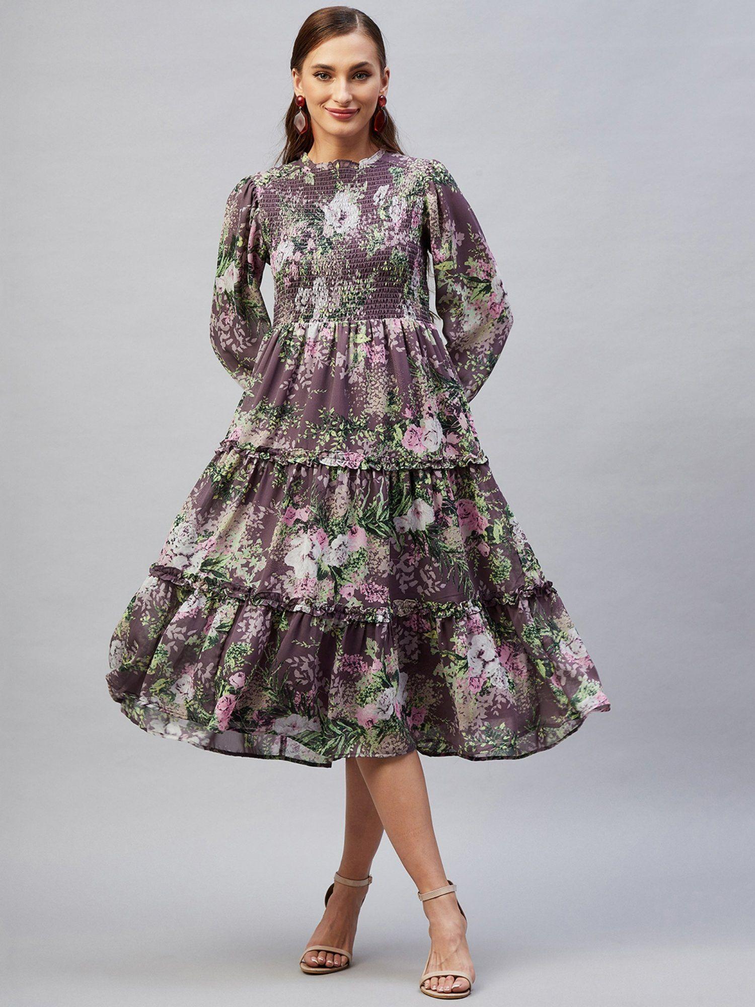 women casual mauve colour midi floral dress