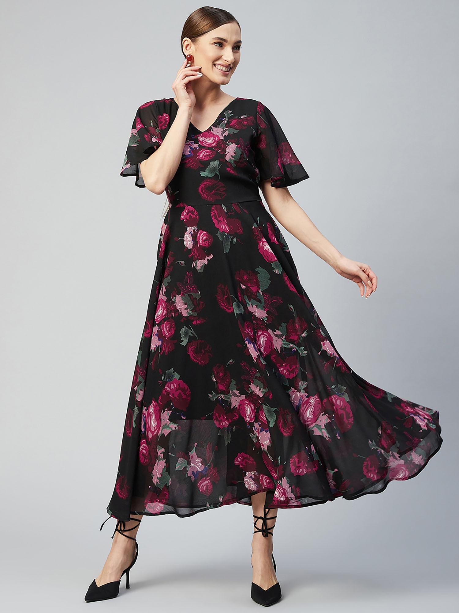 women casual multi-color colour maxi floral print dress (s)