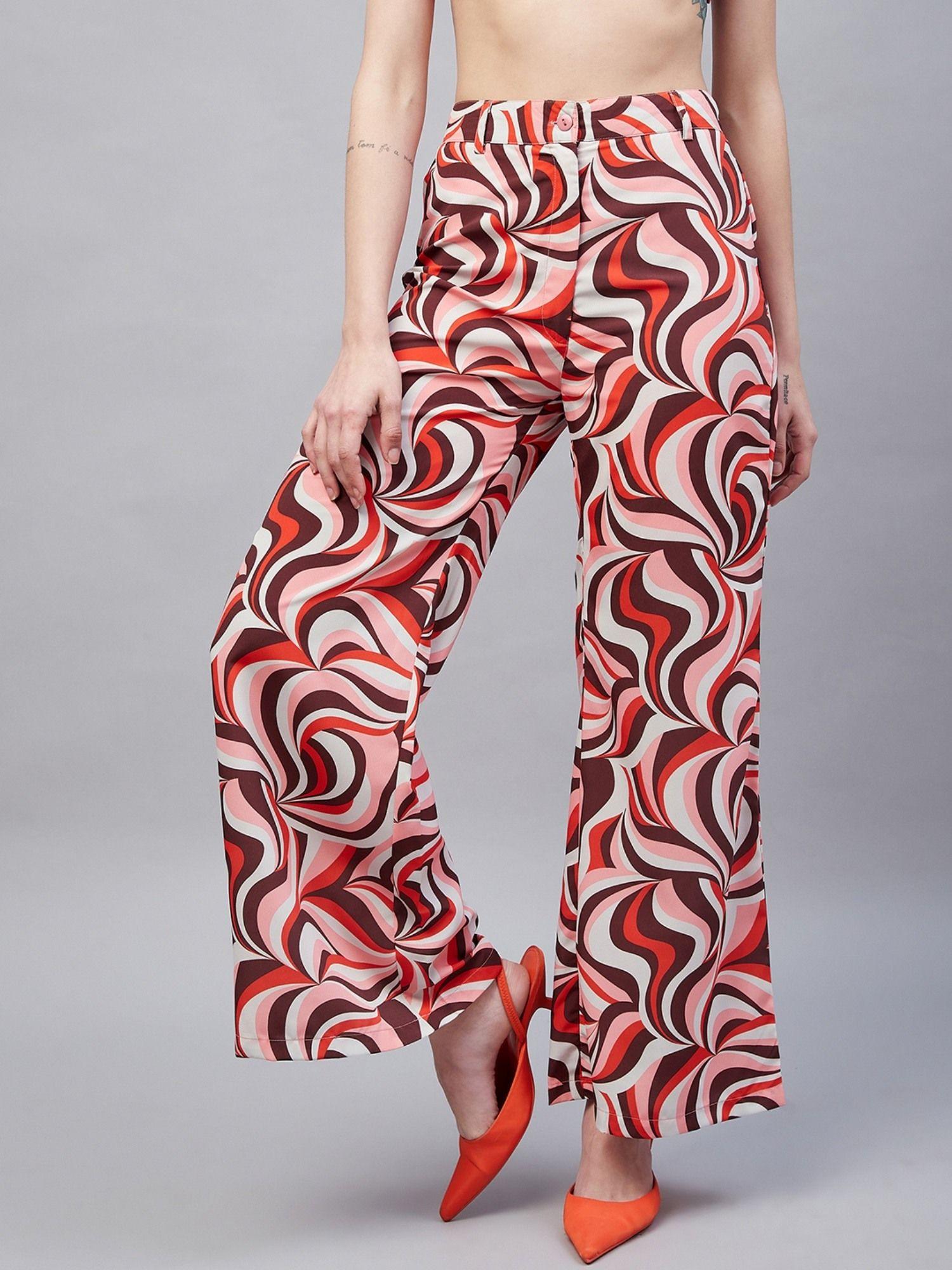 women casual multi color geometric regular trousers