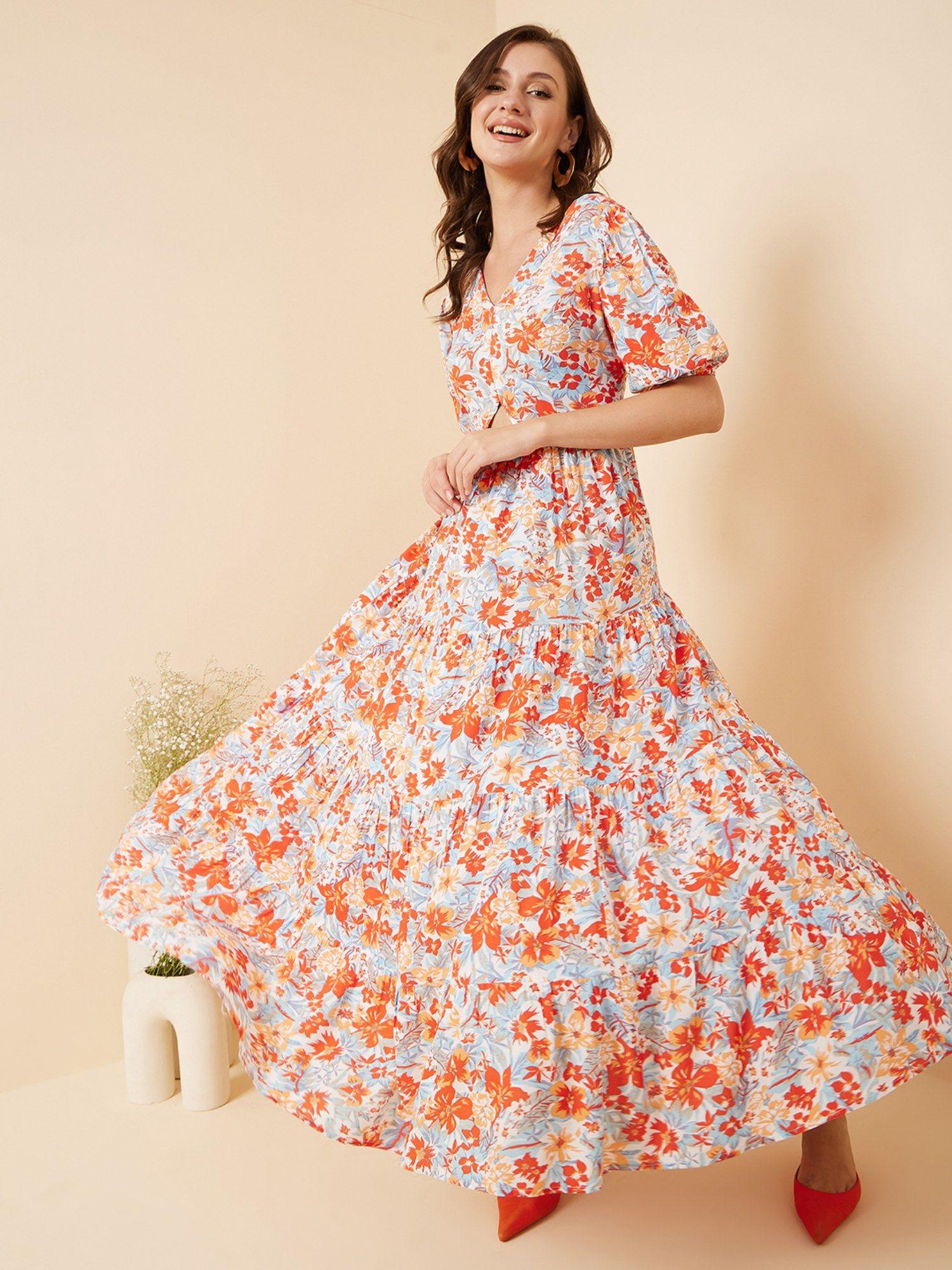 women casual multi color maxi floral dress