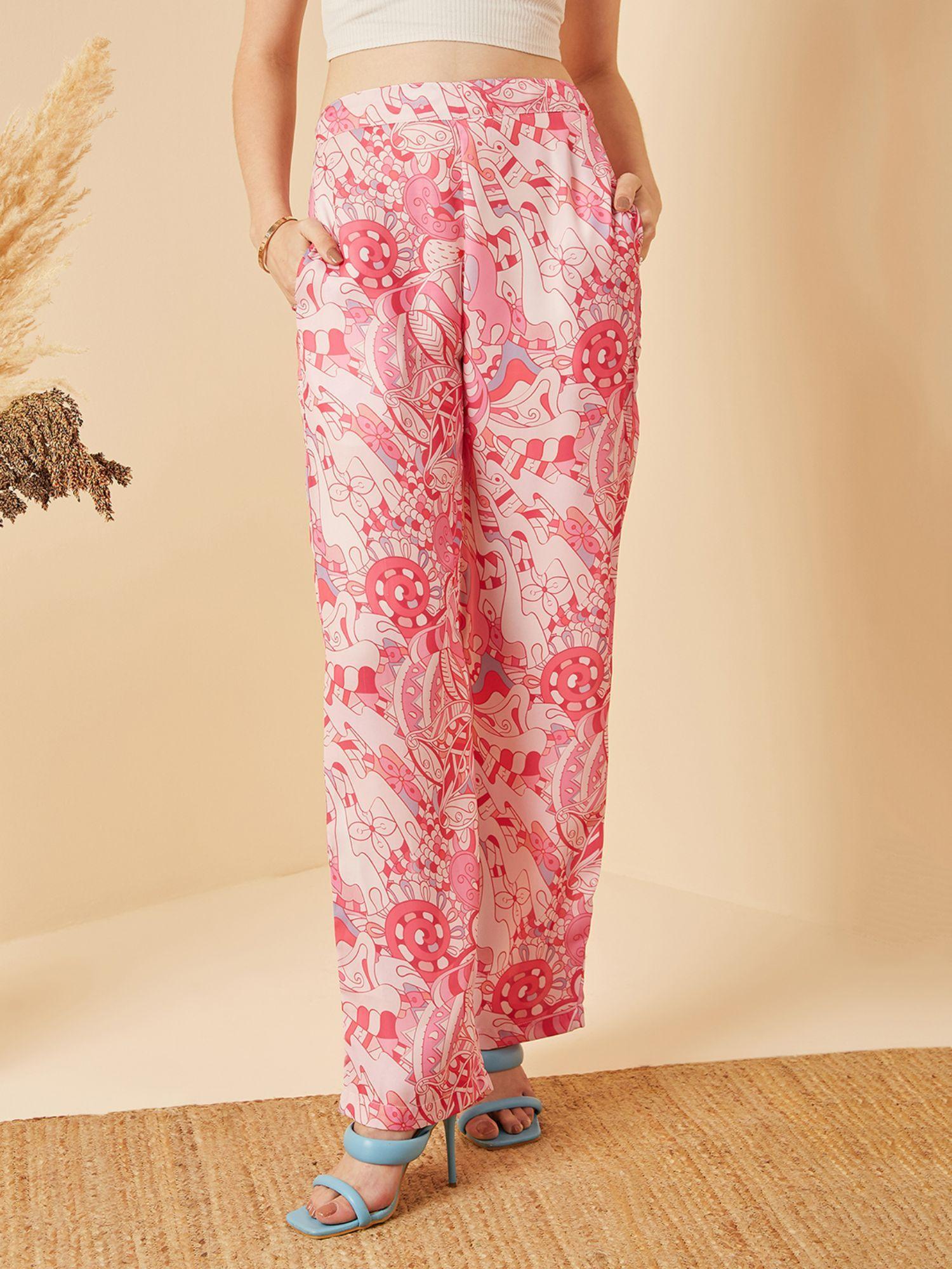 women casual multi colour abstract regular pant