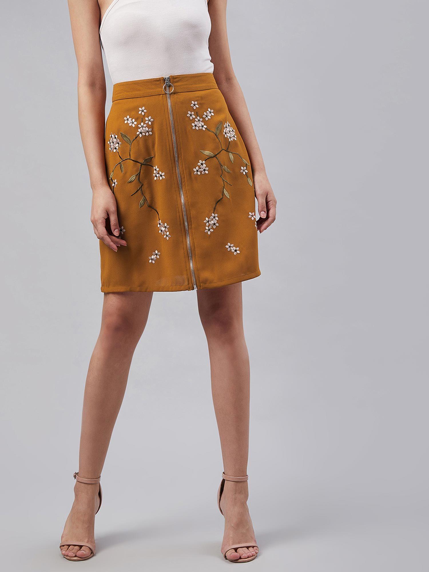 women casual mustard colour floral a-line skirt