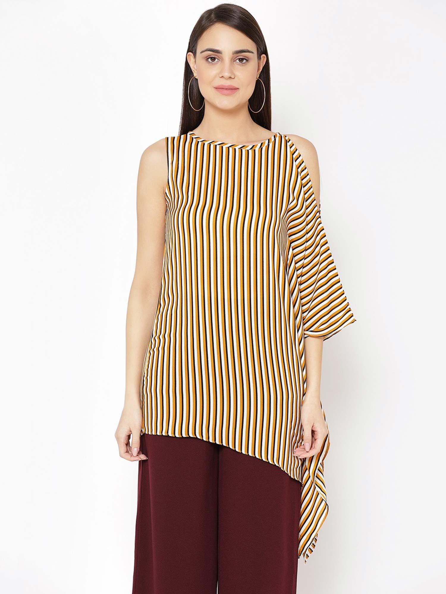 women casual mustard yellow & black striped kaftan top