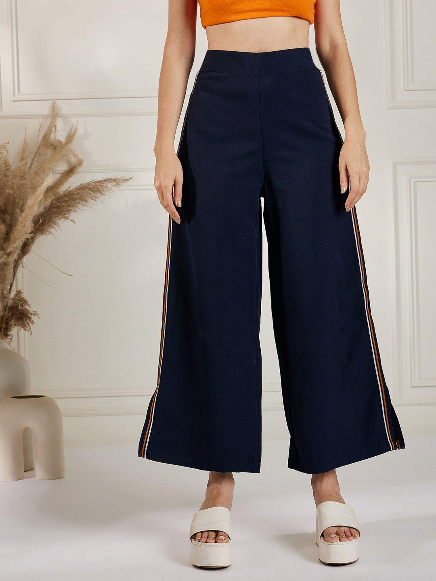 women casual navy blue color solid trouser