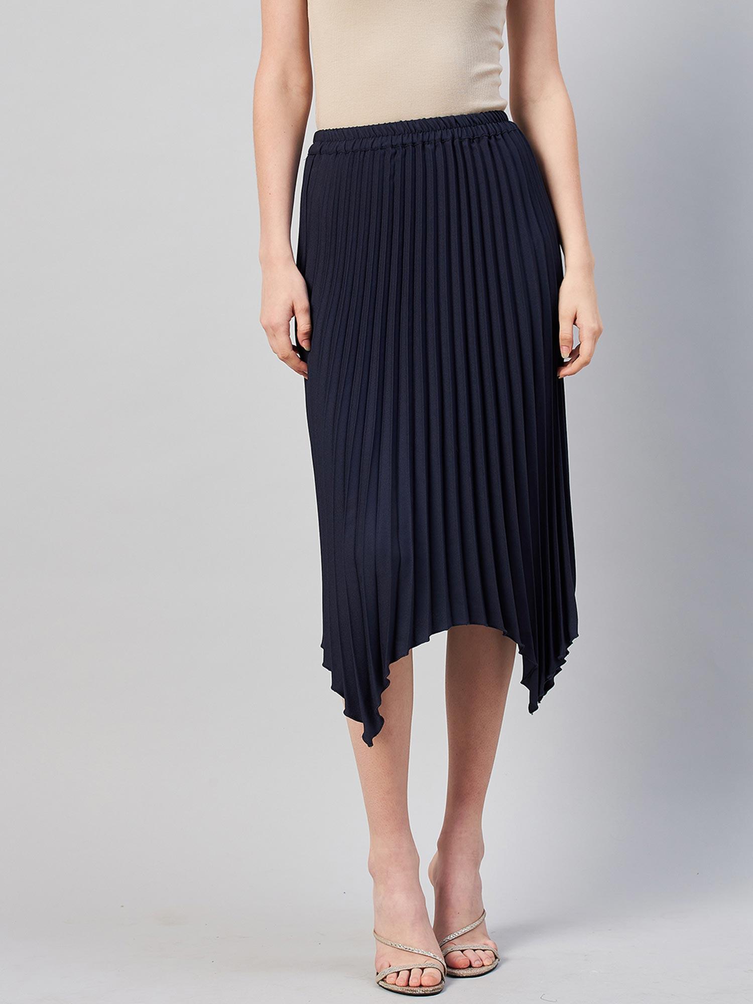 women casual navy blue colour solid a-line skirt