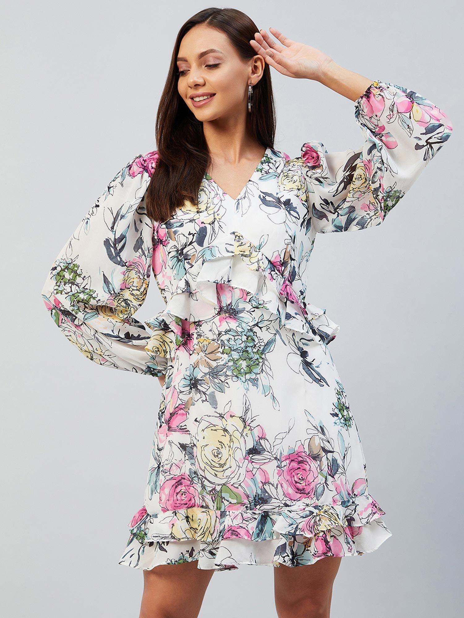 women casual off multi-color colour above knee floral dress