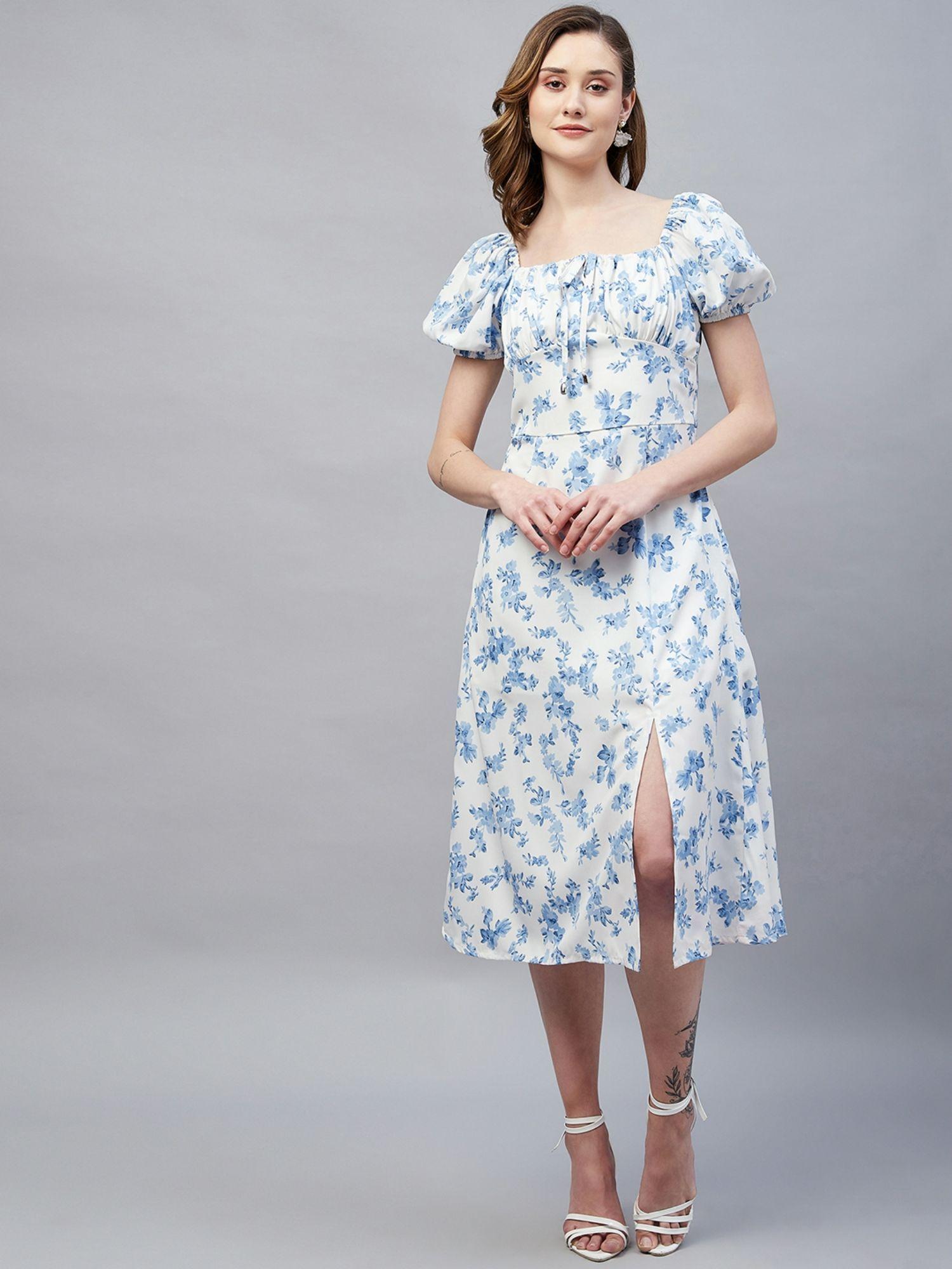 women casual off white color midi floral dress