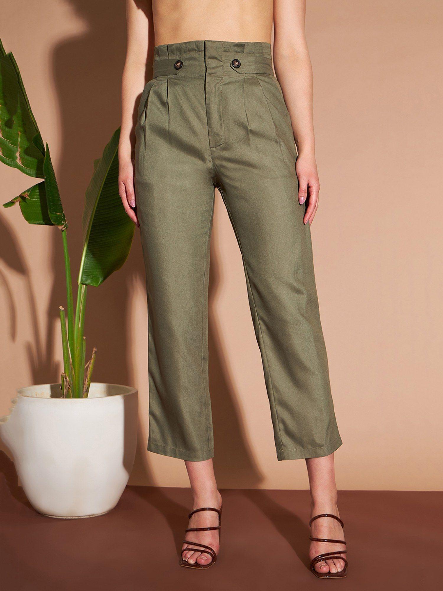 women casual olive color solid regular trouser