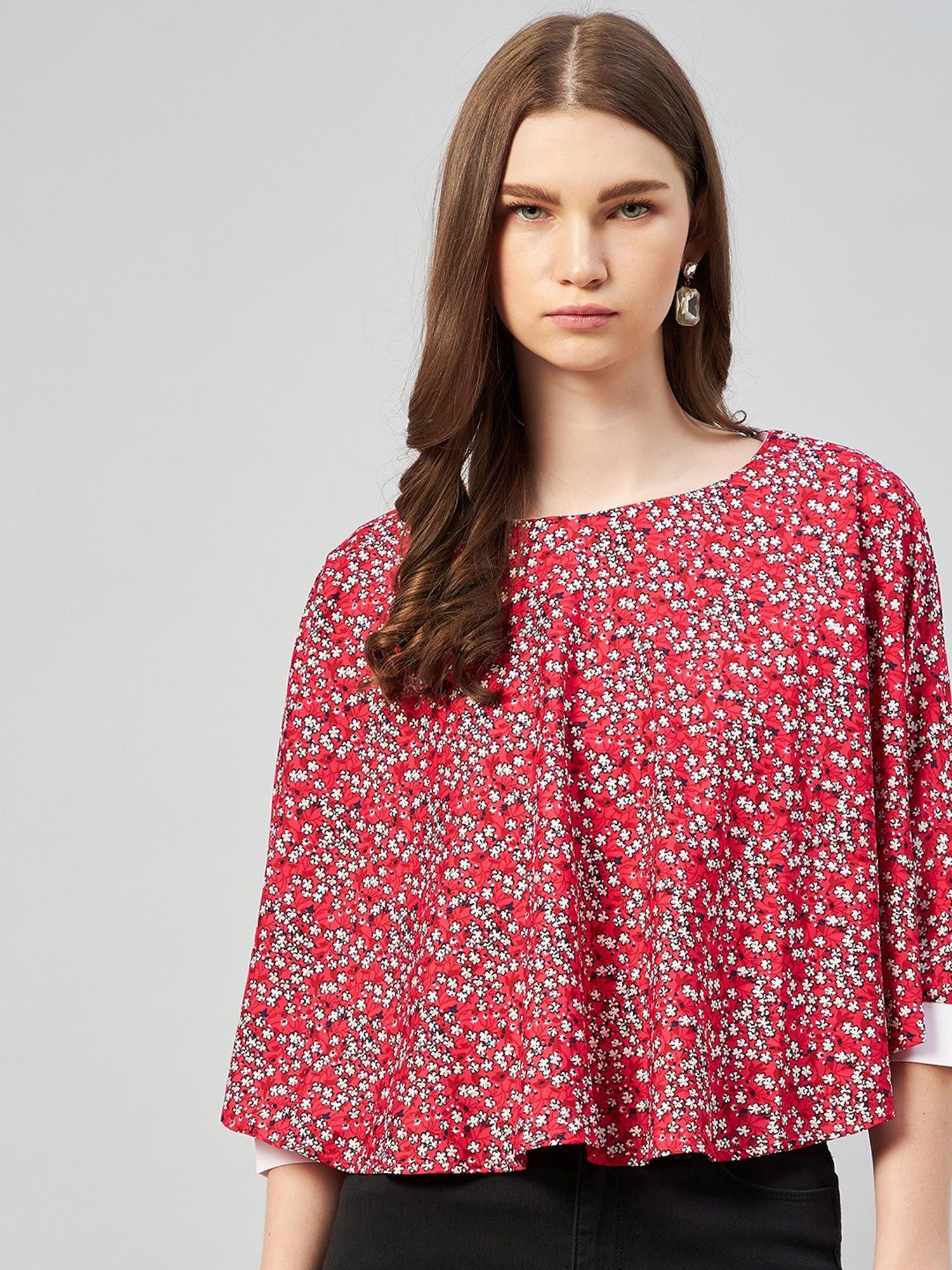 women casual pink colour round neck floral regular top