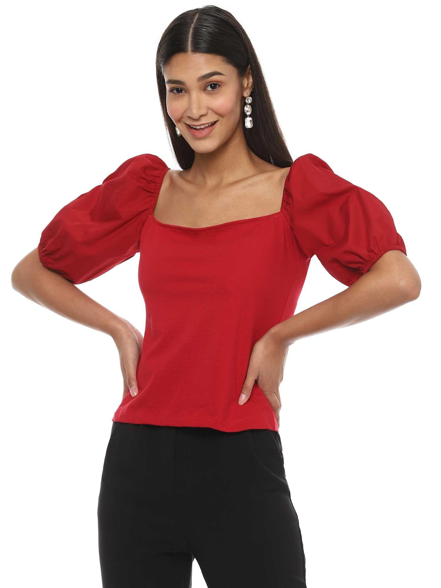 women casual printed red top