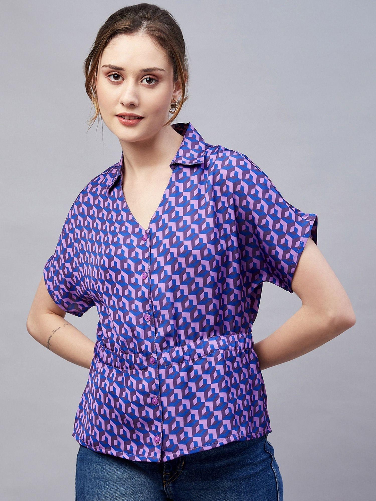 women casual purple color shirt collar geometric