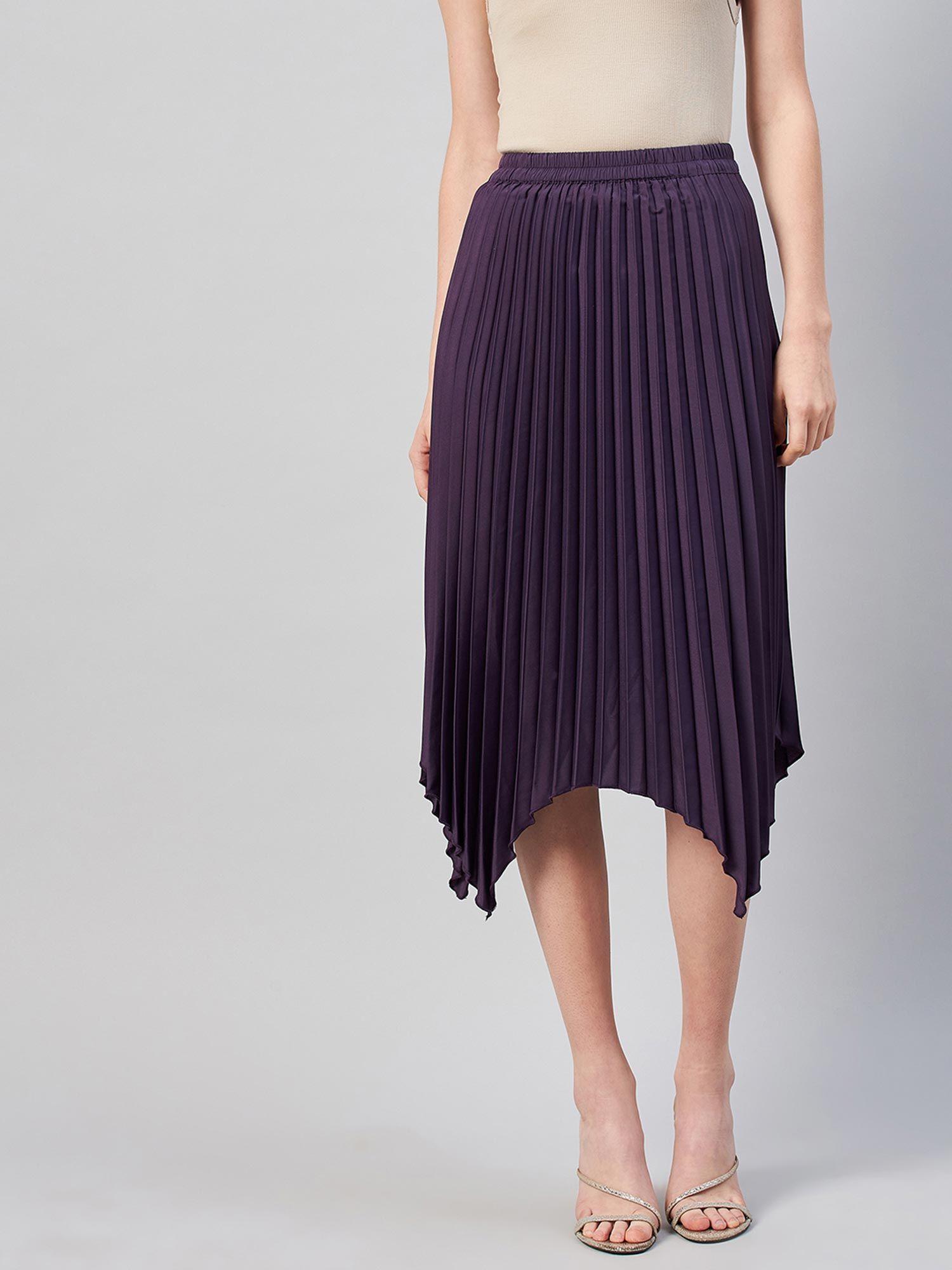 women casual purple colour solid a-line skirt