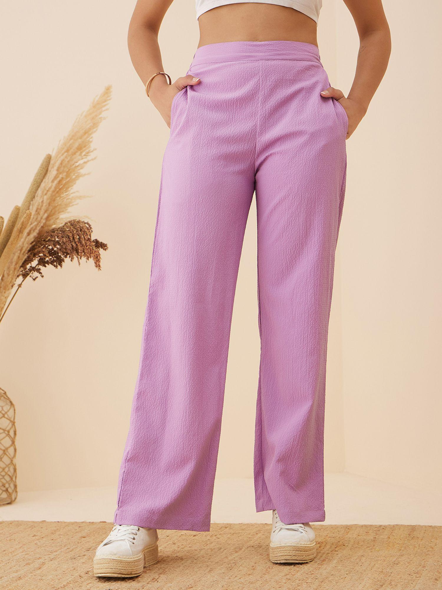 women casual purple colour solid regular pant