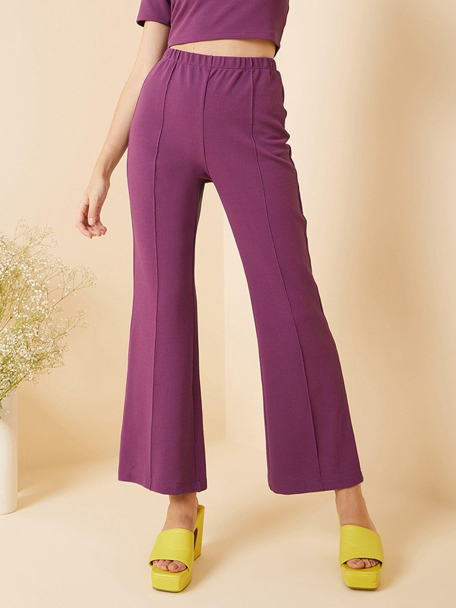 women casual purple colour solid trousers