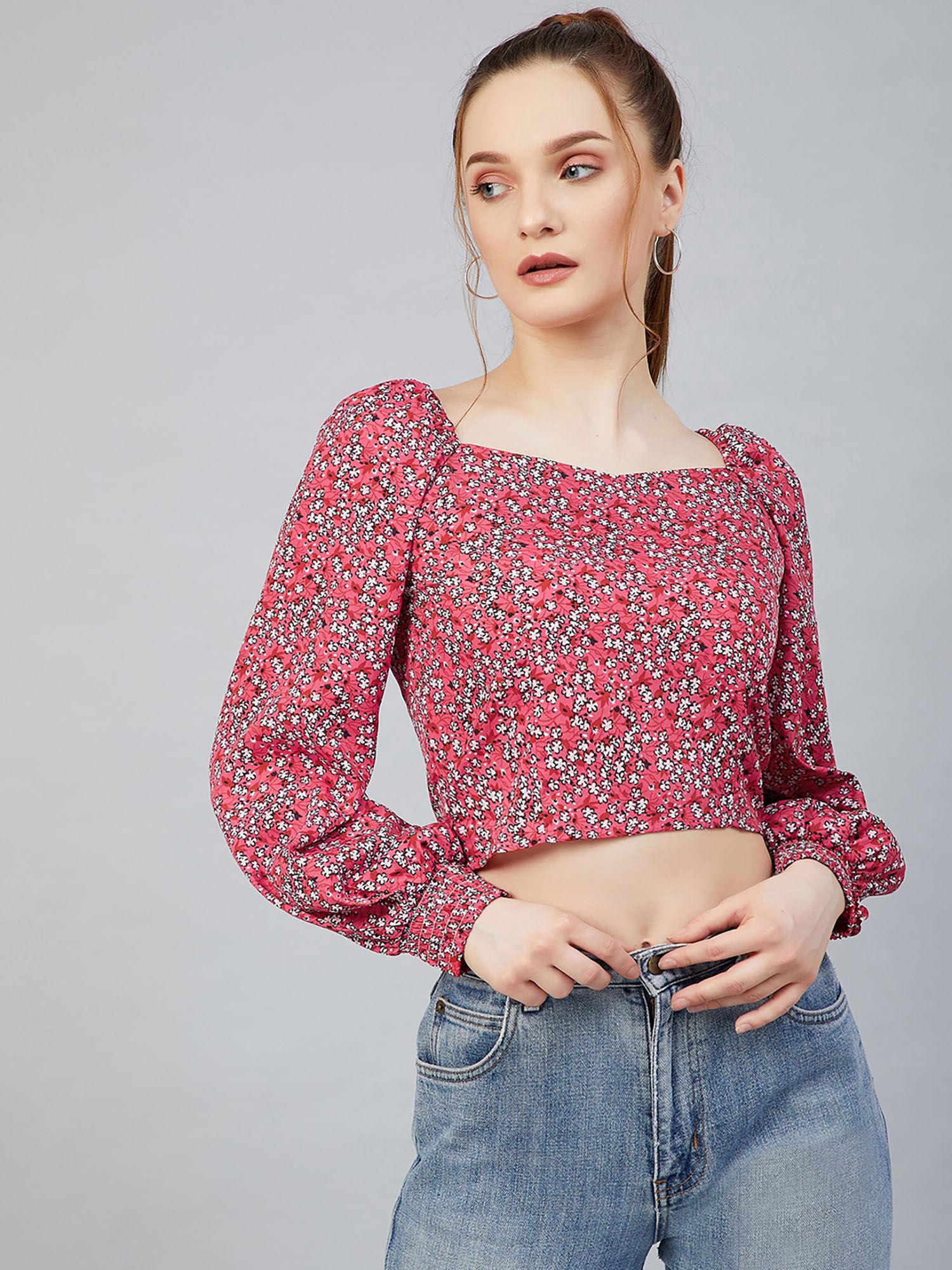 women casual rust colour sweetheart neck floral print regular top