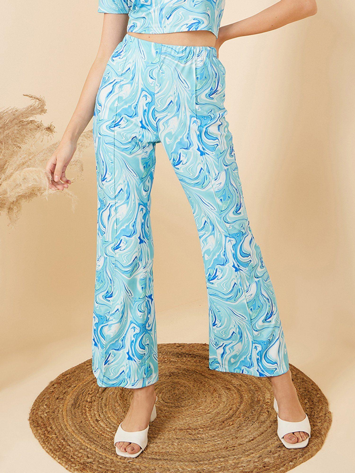 women casual skyblue colour abstract trouser