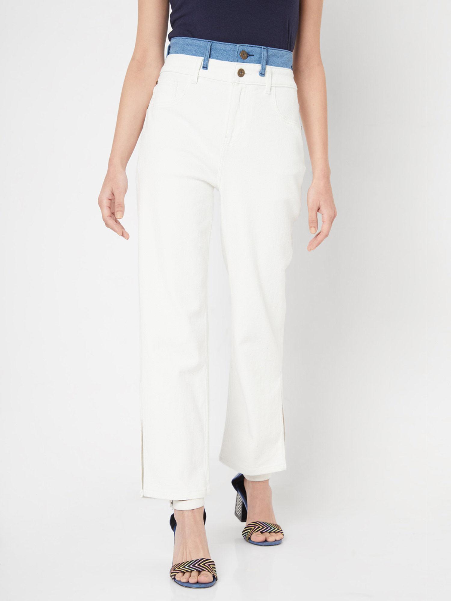 women casual solid white jeans