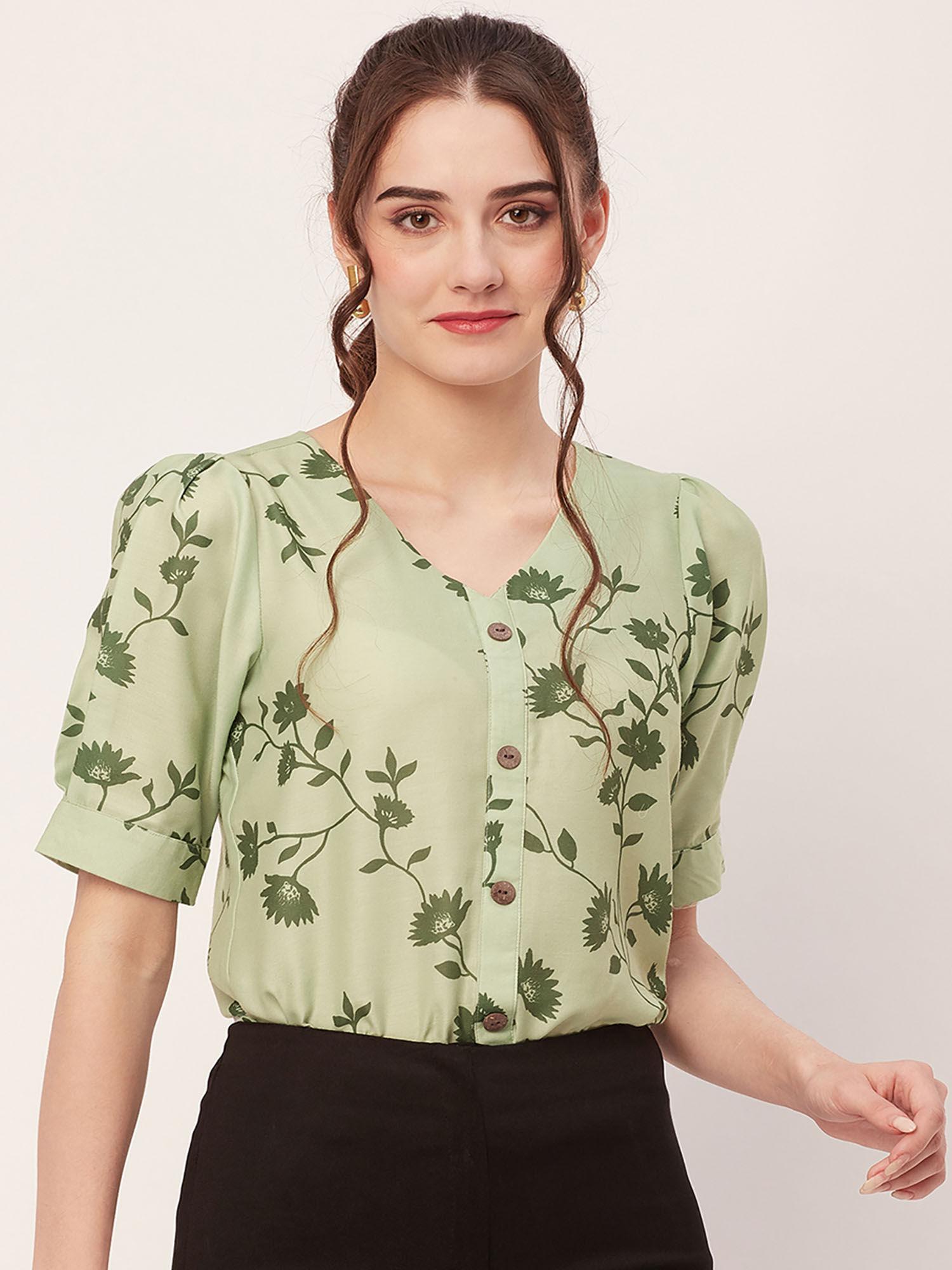 women casual summer floral green top