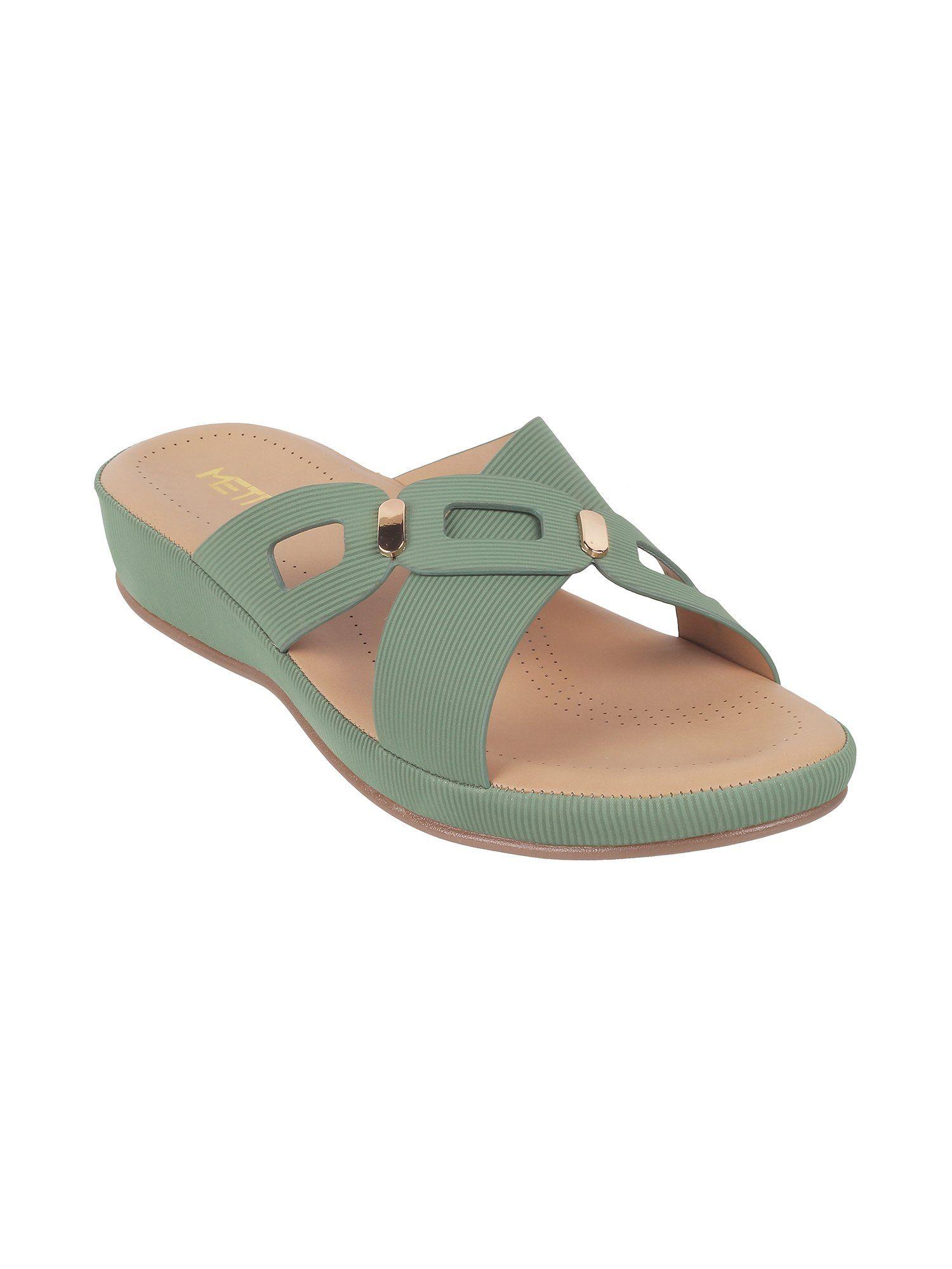 women casual synthetic green sliders