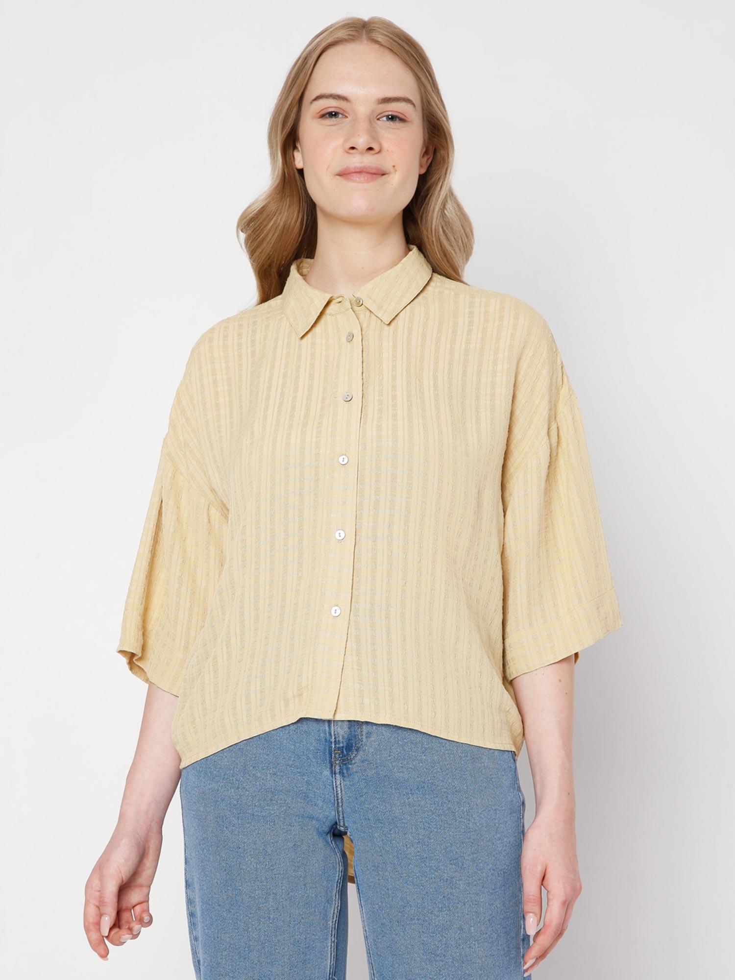 women casual textured beige shirts