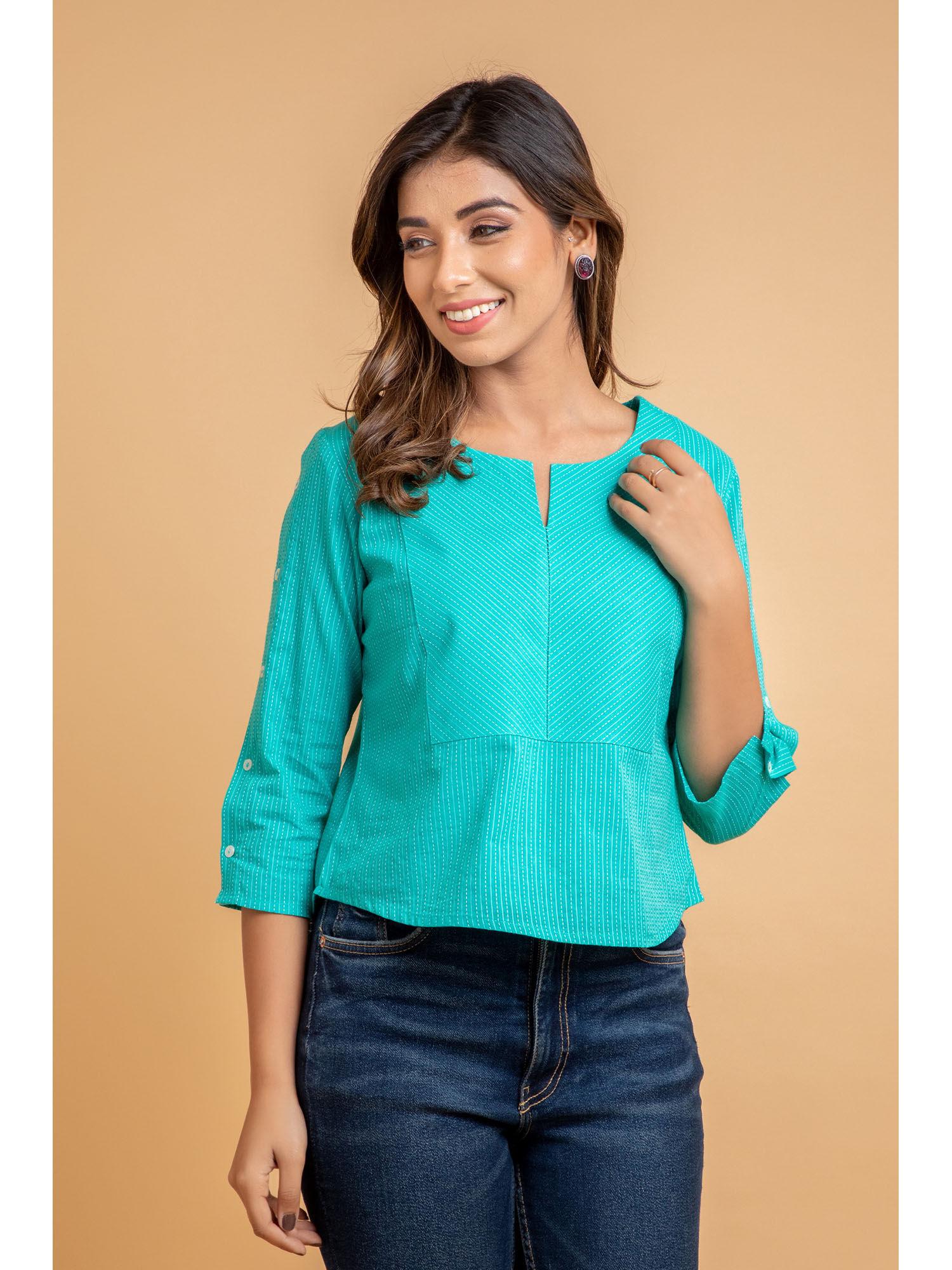 women casual wear dobby top blue