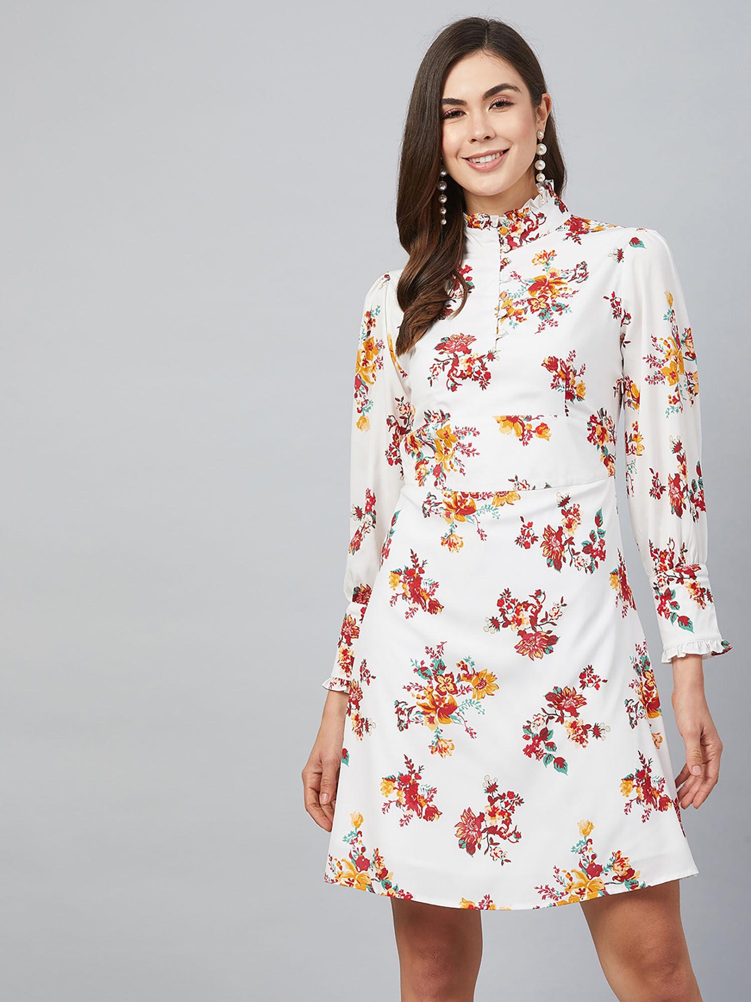 women casual white colour knee length floral dress