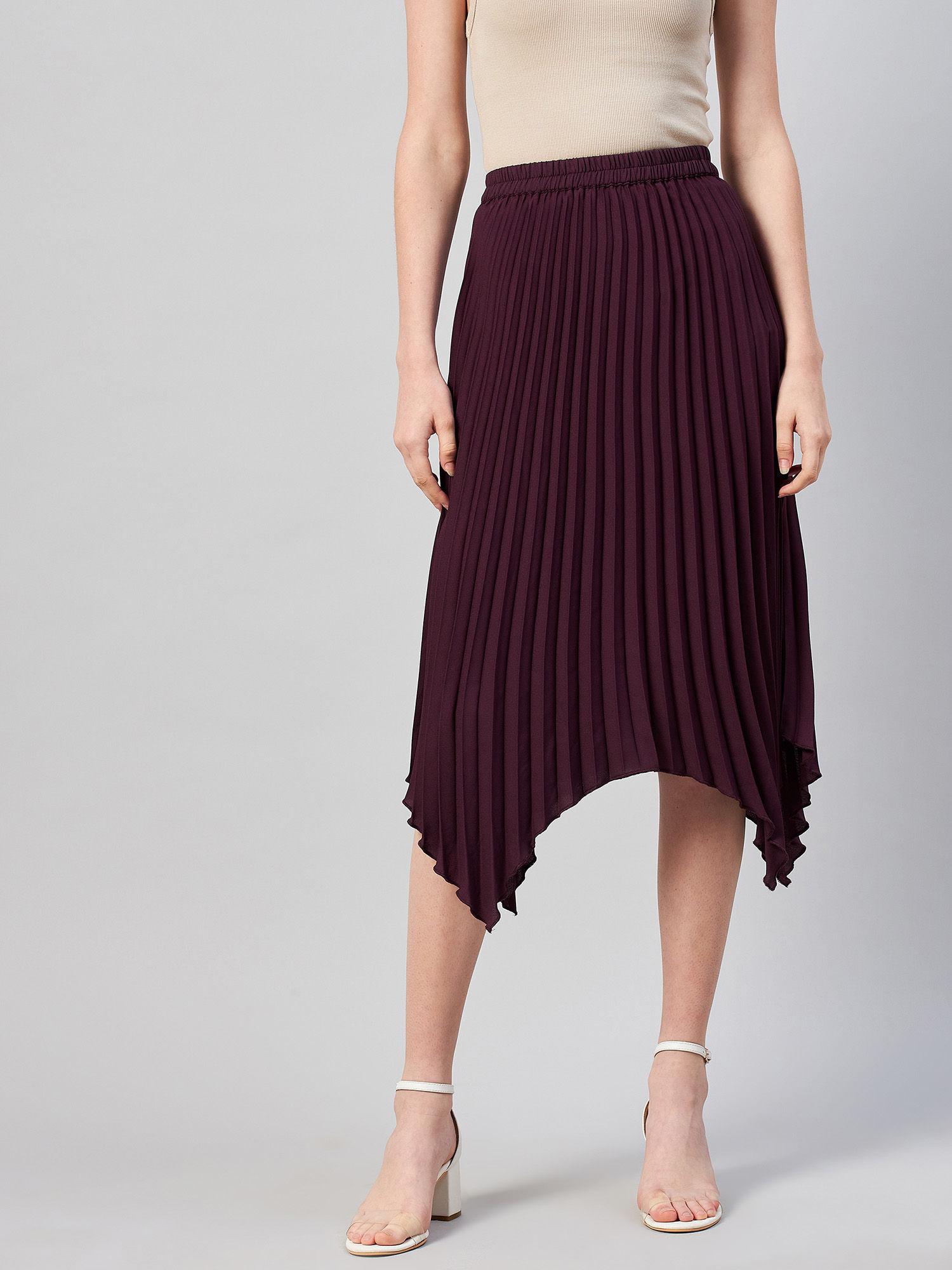 women casual wine colour solid a-line skirt