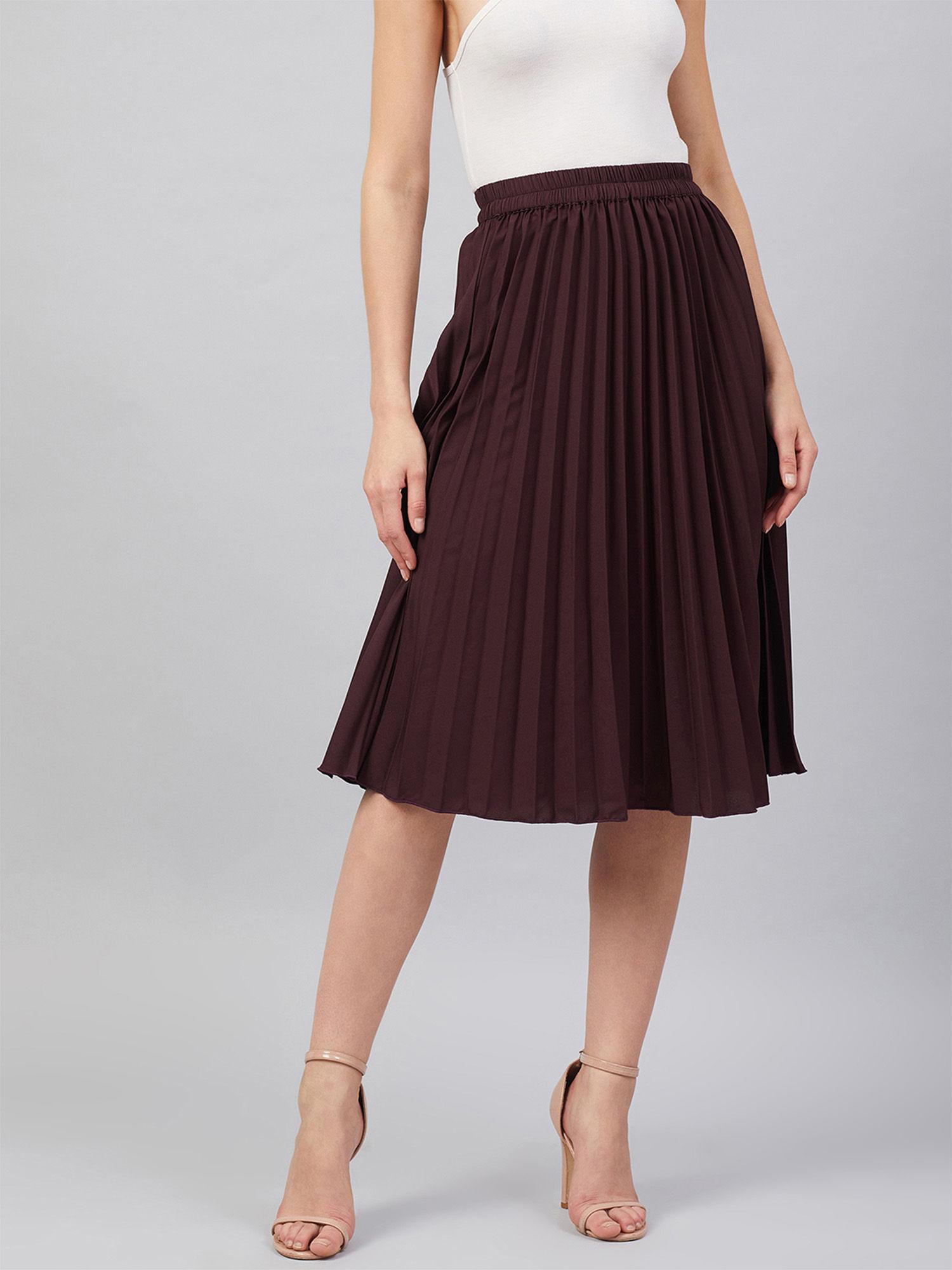 women casual wine colour solid a-line skirt