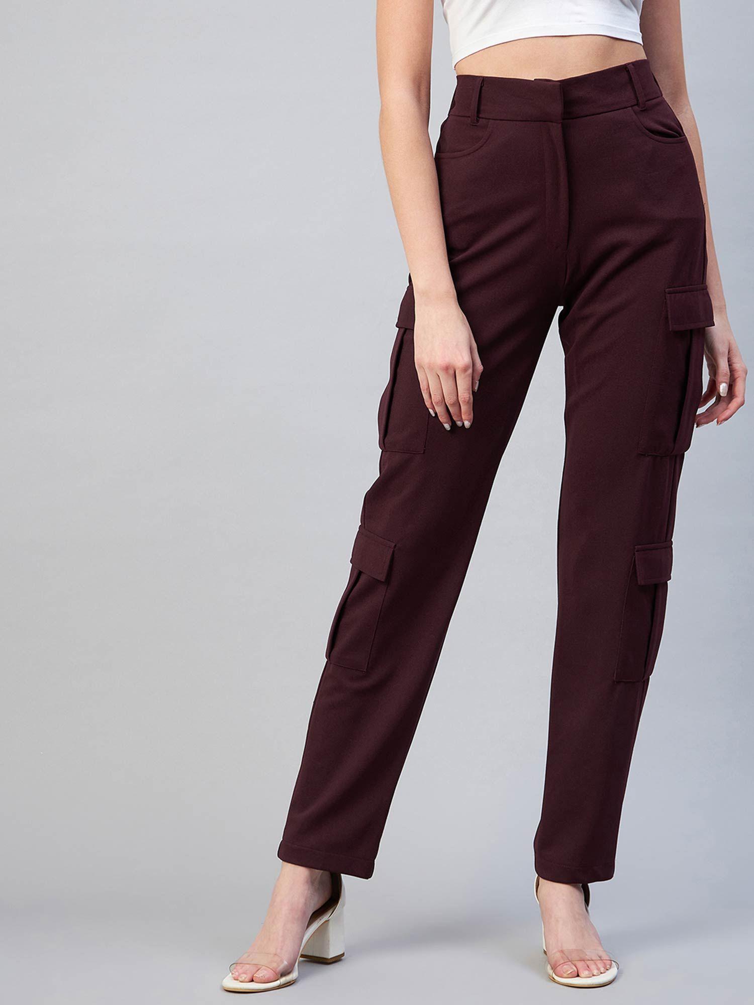 women casual wine solid cargos trouser