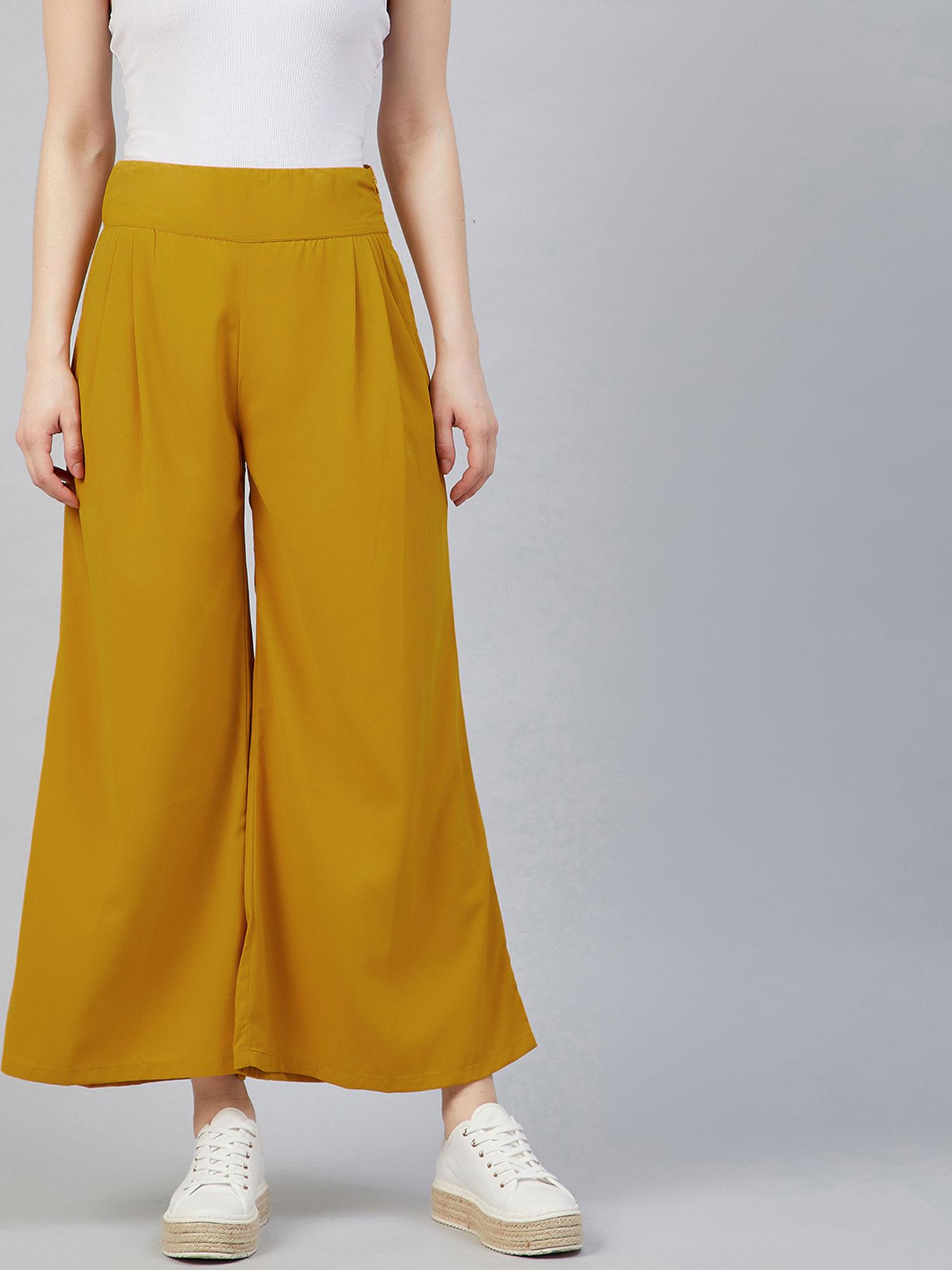 women casual yellow colour solid culottes