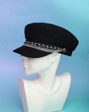 women chain-lined bakerboy cap