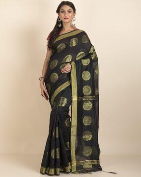 women chakra woven cotton saree with tassels