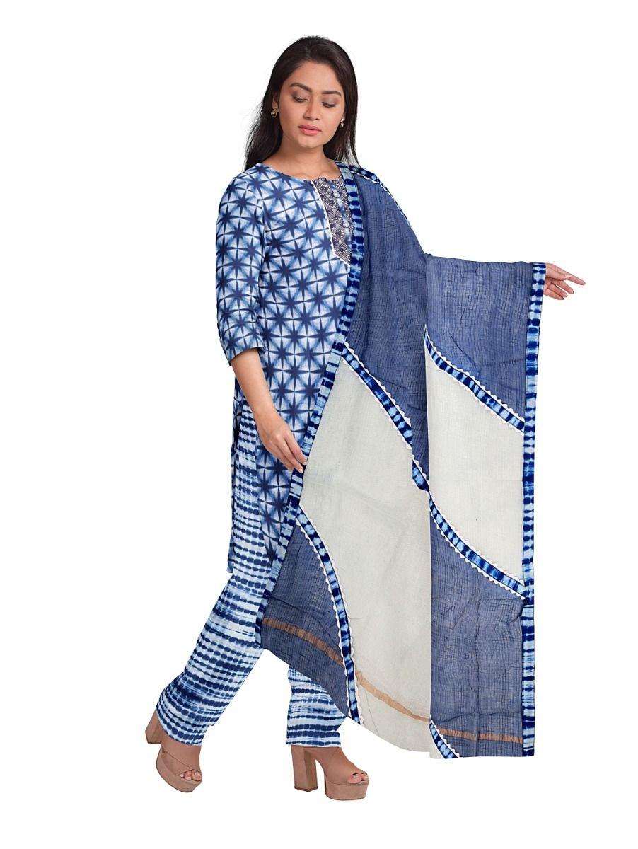 women chanderi cotton blue dress material - pee2131413