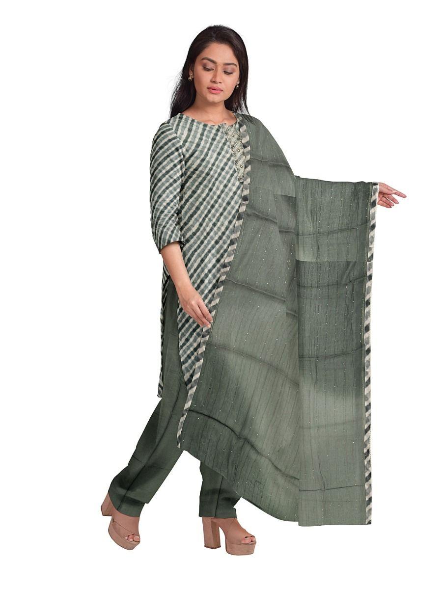 women chanderi cotton olive green dress material - pee2186834