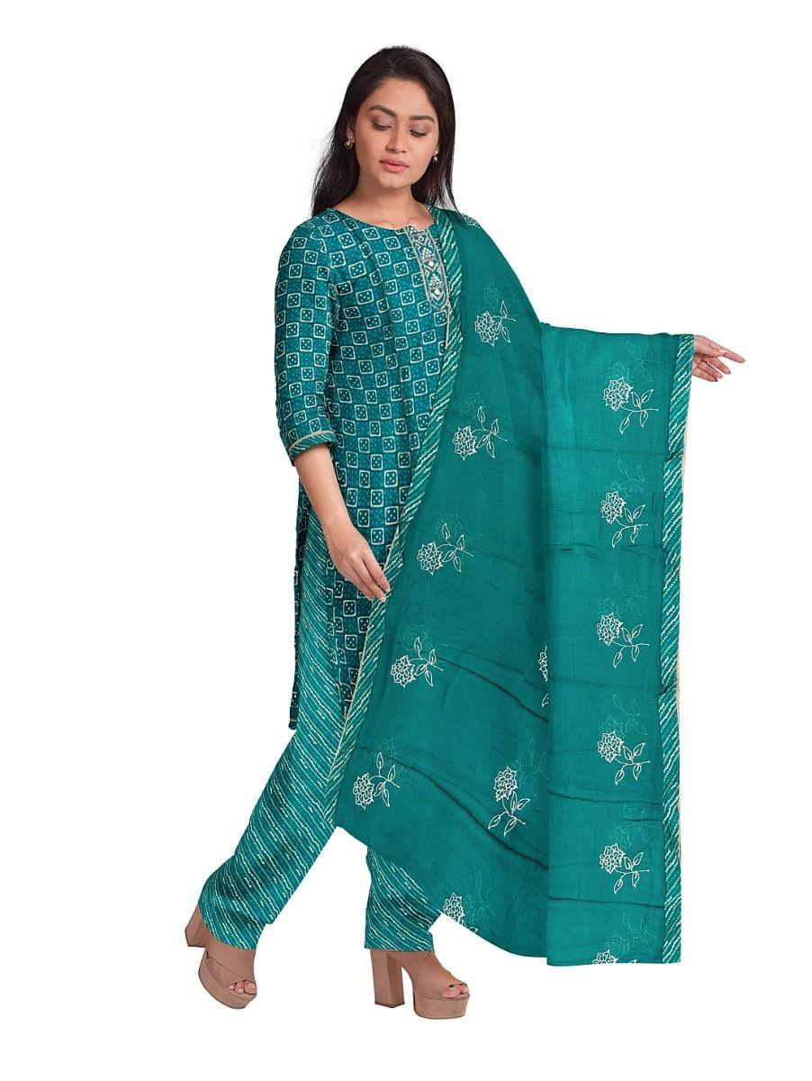women chanderi cotton teal color dress material - pee2131429
