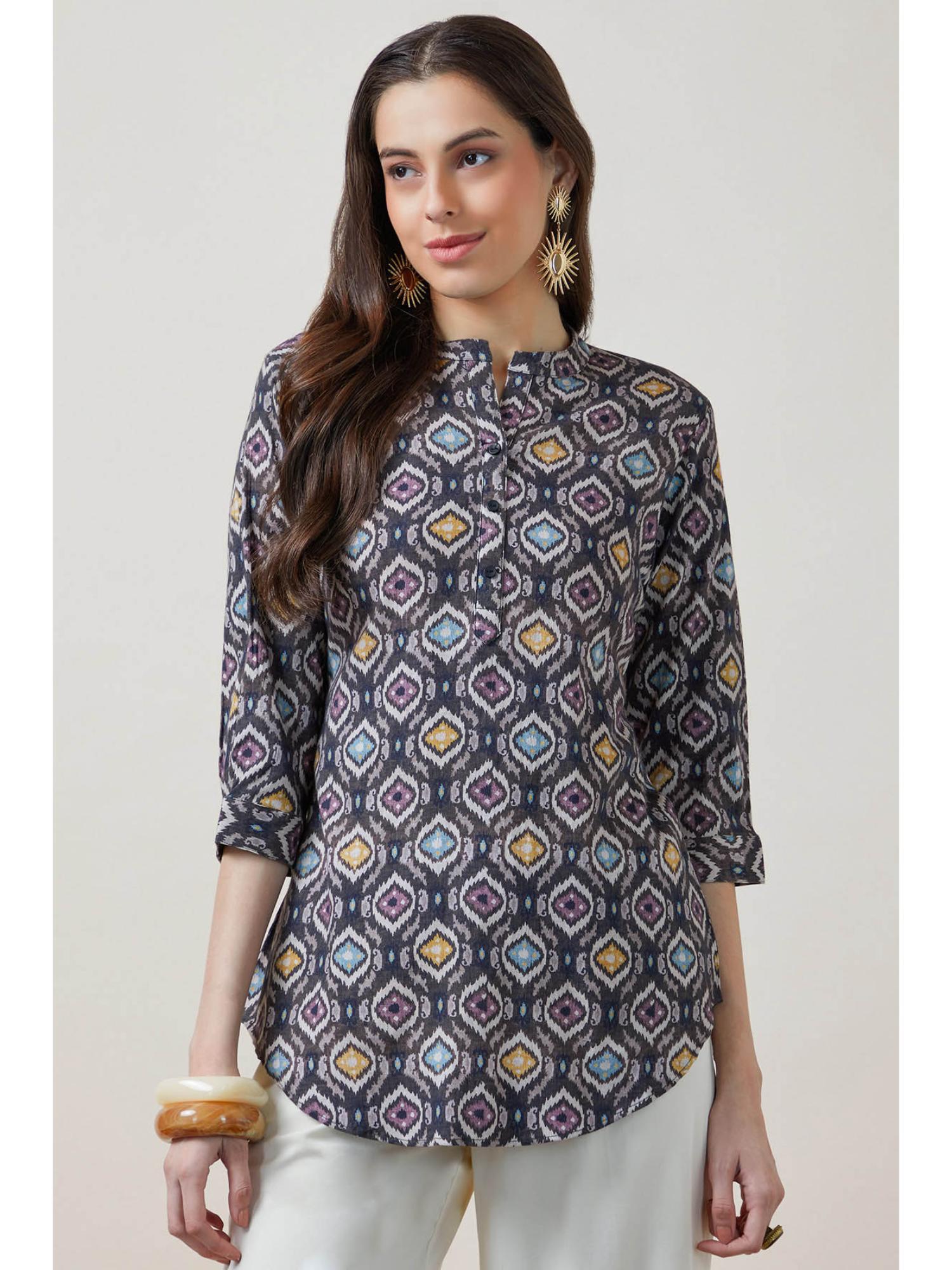 women charcoal abstract printed regular fit kurti