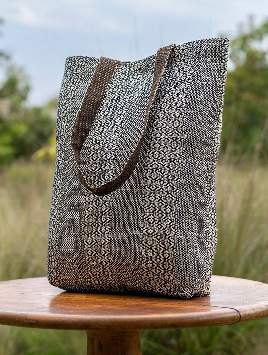 women charcoal black banana fibre tote bag