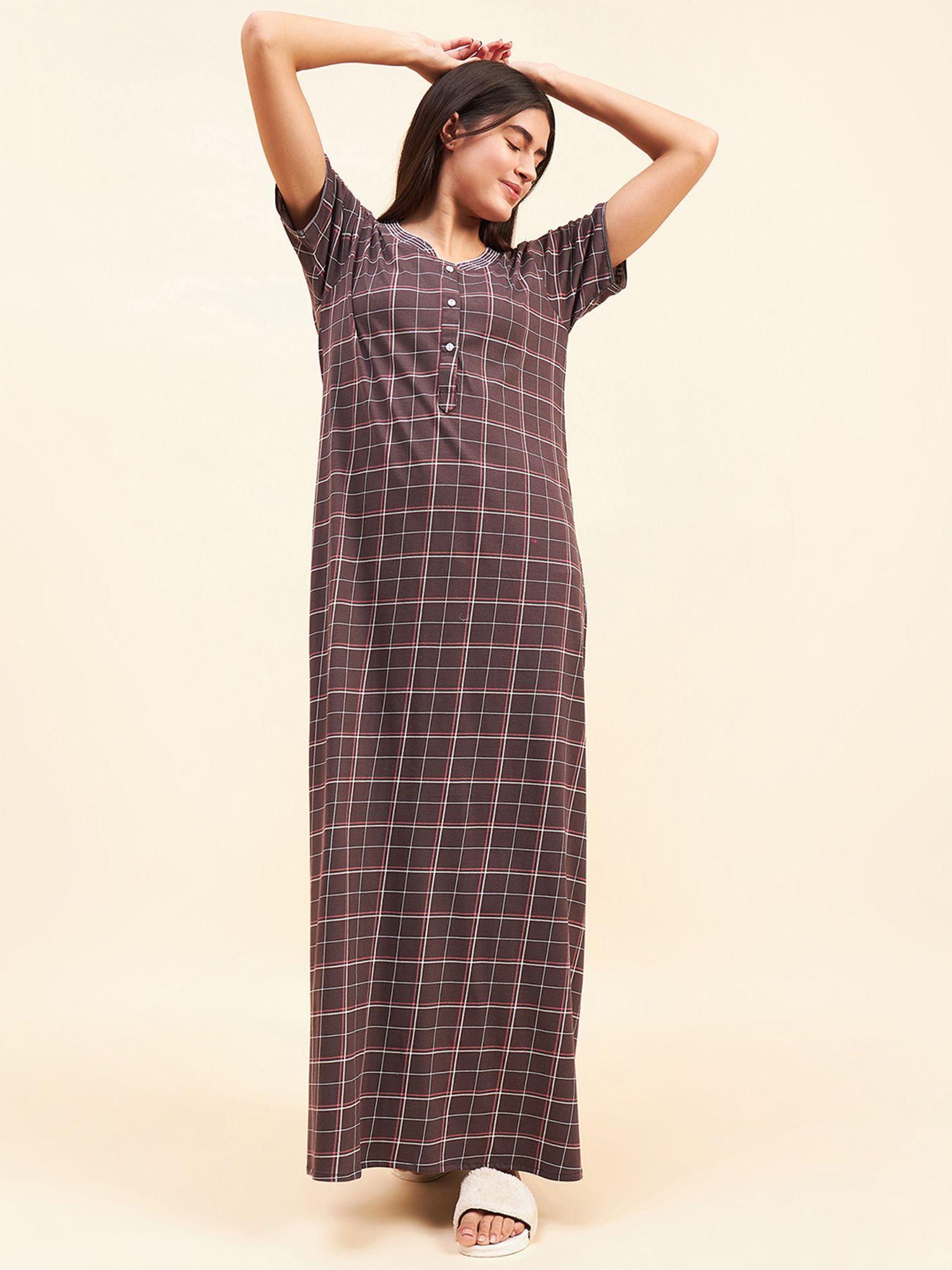 women charcoal checks night dress