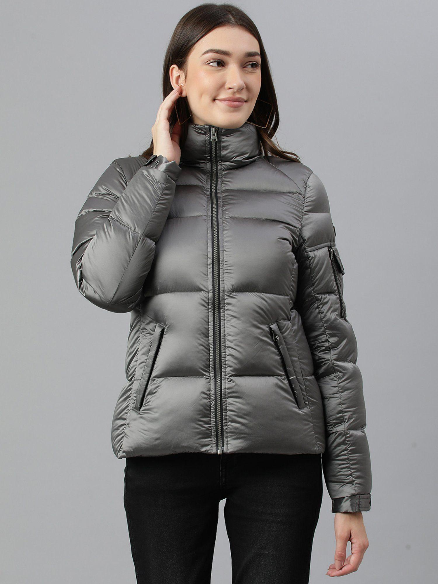 women charcoal high neck jackets