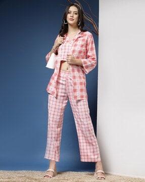 women checked 2-piece pant-suit set