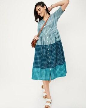 women checked a-line dress